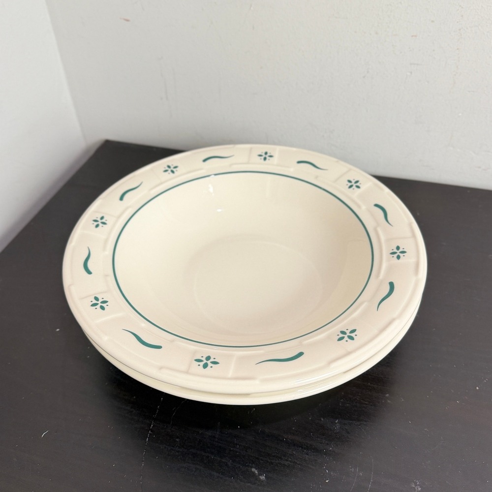 Longaberger Woven Traditions Heritage Green Pasta Soup Bowls Set of 2 9.75"